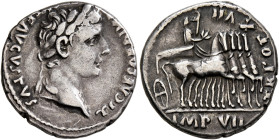 Tiberius, 14-37. Denarius (Silver, 18 mm, 3.80 g, 2 h), Lugdunum, 15-16. TI CAESAR DIVI AVG F AVGVSTVS Laureate head of Tiberius to right. Rev. TR POT...