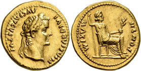 Tiberius, 14-37. Aureus (Gold, 20 mm, 7.65 g, 2 h), Lugdunum, group 1, circa 15-18. TI CAESAR DIVI AVG F AVGVSTVS Laureate head of Tiberius to right. ...