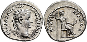 Tiberius, 14-37. Denarius (Silver, 19 mm, 3.79 g, 12 h), Lugdunum, group 1, circa 15-18. TI CAESAR DIVI AVG F AVGVSTVS Laureate head of Tiberius to ri...