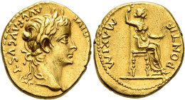 Tiberius, 14-37. Aureus (Gold, 20 mm, 7.70 g, 12 h), Lugdunum, group 4, circa 18-35. [TI CAESAR] DIVI AVG F AVGVSTVS Laureate head of Tiberius to righ...