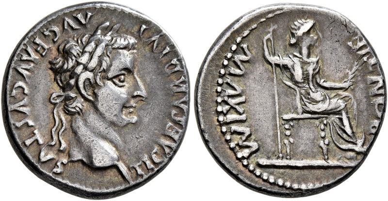 Tiberius, 14-37. Denarius (Silver, 19 mm, 3.81 g, 5 h), Lugdunum, group 4, circa...