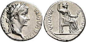 Tiberius, 14-37. Denarius (Silver, 18 mm, 3.75 g, 2 h), Lugdunum, group 4, circa 18-35. TI CΑESΑR DIVI ΑVG F ΑVGVSTVS Laureate head of Tiberius to rig...