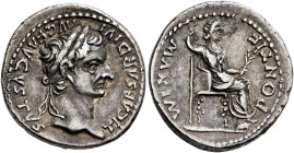 Tiberius, 14-37. Denarius (Silver, 19 mm, 3.70 g, 1 h), Lugdunum, group 4, circa 18-35. TI CΑESΑR DIVI ΑVG F ΑVGVSTVS Laureate head of Tiberius to rig...