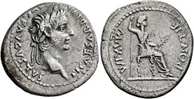 Tiberius, 14-37. Denarius (Silver, 20 mm, 3.57 g, 10 h), Lugdunum, circa 18-35. TI CΑESΑR DIVI [ΑV]G F ΑVGVSTVS Laureate head of Tiberius to right. Re...