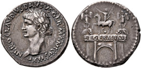 Nero Claudius Drusus, died 9 BC. Denarius (Silver, 19 mm, 3.75 g, 12 h), Lugdunum, struck under Claudius, circa 41-42. NERO CLAVDIVS DRVSVS GERMANICVS...