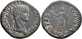 Claudius, 41-54. Sestertius (Orichalcum, 36 mm, 26.93 g, 6 h), Rome, 41-42. TI CLAVDIVS CAESAR AVG P M TR P IMP Laureate head of Claudius to right. Re...