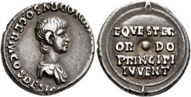 Nero, as Caesar, 50-54. Denarius (Silver, 17 mm, 3.67 g, 6 h), Lugdunum, 51. [NERONI CLAVD]IO DRVSO GERM COS DESIGN Bare-headed and draped bust of Ner...