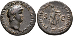 Nero, AD 54-68. As (Copper, 23 mm, 7.64 g, 5 h), Rome, circa 64. NERO CLAVD CAESAR AVG GERMANIC Laureate head of Nero to right. Rev. PONTIF MAX TR POT...