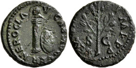 Nero, 54-68. Quadrans (Copper, 17 mm, 3.00 g, 6 h), Rome, circa 65. NERO CLAV CAE AVG GER Crested helmet set to right on column; behind, transverse sp...