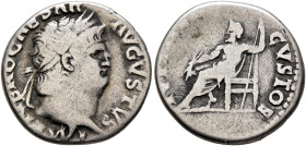 Nero, 54-68. Denarius (Silver, 17 mm, 3.29 g, 6 h), Rome, 67-68. IMP NERO CAESAR AVG P P Laureate head of Nero to right. Rev. IVPPITER CVSTOS Jupiter ...