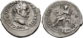 Vespasian, 69-79. Denarius (Silver, 19 mm, 3.18 g, 6 h), Ephesus, 71. IMP CAESAR VESPAS AVG COS III TR P P P Laureate head of Vespasian to right. Rev....