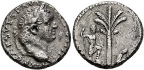 Vespasian, 69-79. Denarius (Silver, 16 mm, 3.07 g, 6 h), Antiochia, 72-73. IMP CAES VESP AVG [P M COS] IIII Laureate head of Vespasian to right. Rev. ...