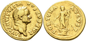 Vespasian, 69-79. Aureus (Gold, 20 mm, 7.14 g, 6 h), Rome, 74. IMP CAESAR VESPASIANVS AVG Laureate head of Vespasian to right. Rev. FORTVNA AVGVST For...