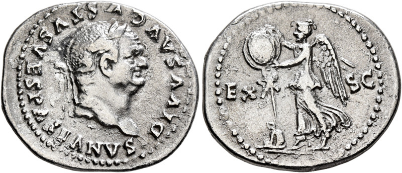 Divus Vespasian, died 79. Denarius (Silver, 22 mm, 2.87 g, 6 h), Rome, struck un...