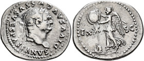 Divus Vespasian, died 79. Denarius (Silver, 22 mm, 2.87 g, 6 h), Rome, struck under Titus, 80-81. DIVVS AVGVSTVS VESPASIANVS Laureate head of Divus Ve...