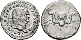 Divus Vespasian, died 79. Denarius (Silver, 18 mm, 3.23 g, 7 h), Rome, under Titus, 80-81. DIVVS AVGVSTVS VESPASIANVS• Laureate head of Vespasian to r...