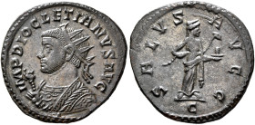Diocletian, 284-305. Antoninianus (Silvered bronze, 23 mm, 3.52 g, 12 h), Lugdunum, 290-291. IMP DIOCLETIANVS AVG Radiate bust of Diocletian to left, ...