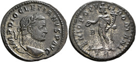 Diocletian, 284-305. Follis (Silvered bronze, 29 mm, 9.34 g, 6 h), Treveri, circa 295. IMP DIOCLETIANVS P AVG Laureate head of Diocletian to right. Re...