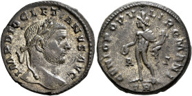 Diocletian, 284-305. Follis (Silvered bronze, 26 mm, 9.44 g, 11 h), Treveri, circa 296-297. IMP DIOCLETIANVS AVG Laureate head of Diocletian to right....