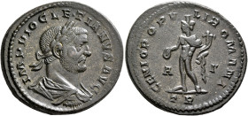 Diocletian, 284-305. Follis (Silvered bronze, 28 mm, 11.24 g, 11 h), Treveri, circa 296-297. IMP DIOCLETIANVS AVG Laureate, draped and cuirassed bust ...