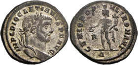 Diocletian, 284-305. Follis (Silvered bronze, 27 mm, 10.02 g, 12 h), Rome, circa 296-297. IMP C DIOCLETIANVS P F AVG Laureate head of Diocletian to ri...
