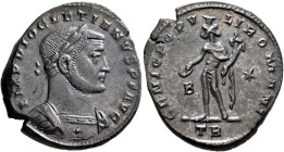 Diocletian, 284-305. Follis (Silvered bronze, 29 mm, 10.30 g, 6 h), Treveri, circa 298-299. IMP DIOCLETIANVS P F AVG Laureate and cuirassed bust of Di...