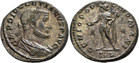 Diocletian, 284-305. Follis (Silvered bronze, 29 mm, 11.22 g, 12 h), Treveri, circa 298-299. IMP DIOCLETIANVS P AVG Laureate, draped and cuirassed bus...