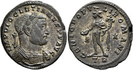 Diocletian, 284-305. Follis (Silvered bronze, 28 mm, 11.02 g, 6 h), Treveri, circa 298-299. IMP DIOCLETIANVS P F AVG Laureate and cuirassed bust of Di...