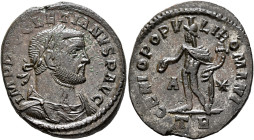 Diocletian, 284-305. Follis (Silvered bronze, 27 mm, 7.88 g, 6 h), Treveri, circa 298-299. IMP DIOCLETIANVS P AVG Laureate, draped and cuirassed bust ...