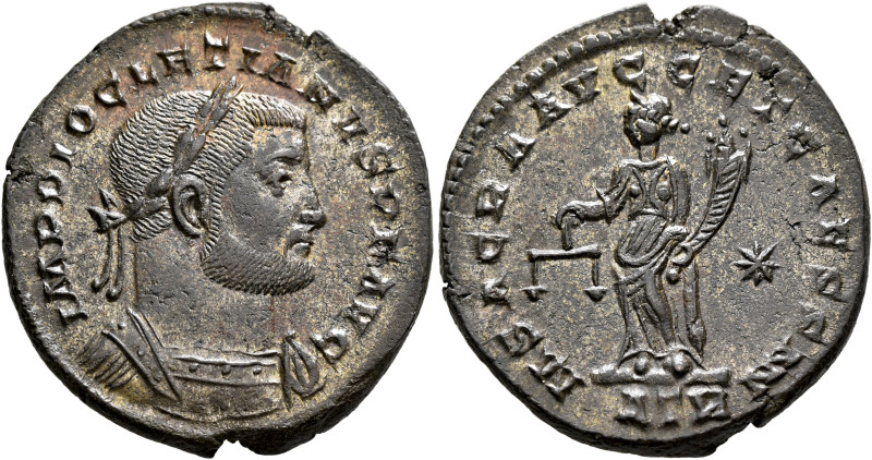 Diocletian, 284-305. Follis (Silvered bronze, 28 mm, 8.42 g, 6 h), Treveri, circ...