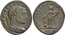 Diocletian, 284-305. Follis (Bronze, 28 mm, 8.90 g, 6 h), Treveri, circa 300-301. IMP DIOCLETIANVS P F AVG Laureate head of Diocletian to right. Rev. ...