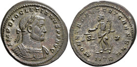 Diocletian, 284-305. Follis (Silvered bronze, 30 mm, 10.50 g, 6 h), Treveri, circa 302-303. IMP DIOCLETIANVS P F AVG Laureate and cuirassed bust of Di...