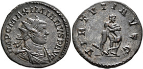 Maximianus, first reign, 286-305. Antoninianus (Silvered bronze, 22 mm, 3.87 g, 7 h), Lugdunum, 287-289. IMP C MAXIMIANVS P AVG Radiate, draped and cu...