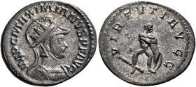 Maximianus, first reign, 286-305. Antoninianus (Silvered bronze, 24 mm, 3.82 g, 6 h), Lugdunum, 287-289. IMP C MAXIMIANVS P F AVG Radiate, helmeted an...