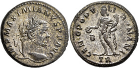 Maximianus, first reign, 286-305. Follis (Silvered bronze, 27 mm, 9.97 g, 5 h), Treveri, circa 295. IMP MAXIMIANVS P F AVG Laureate head of Maximianus...