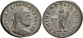 Maximianus, first reign, 286-305. Follis (Silvered bronze, 28 mm, 12.17 g, 7 h), Lugdunum, circa 295. IMP C MAXIMIANVS P F AVG Laureate head of Maximi...