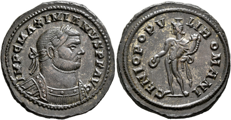 Maximianus, first reign, 286-305. Follis (Silvered bronze, 28 mm, 10.34 g, 7 h),...