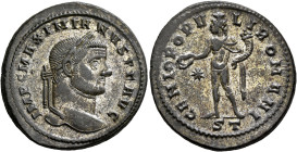 Maximianus, first reign, 286-305. Follis (Silvered bronze, 28 mm, 10.30 g, 6 h), Ticinum, circa 296-297. IMP C MAXIMIANVS P F AVG Laureate head of Max...
