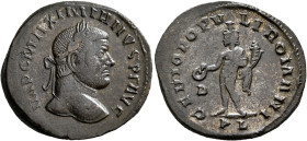 Maximianus, first reign, 286-305. Follis (Silvered bronze, 29 mm, 10.06 g, 6 h), Lugdunum, circa 298. IMP C MAXIMIANVS P F AVG Laureate head of Maximi...