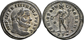 Maximianus, first reign, 286-305. Follis (Silvered bronze, 29 mm, 9.62 g, 12 h), Ticinum, circa 298-299. IMP C MAXIMIANVS P F AVG Laureate head of Max...