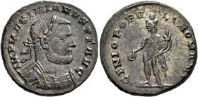 Maximianus, first reign, 286-305. Follis (Silvered bronze, 26 mm, 10.10 g, 6 h), Londinium, circa 303-1 May 305. IMP MAXIMIANVS P F AVG Laureate and c...
