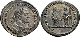 Maximianus, as Senior Augustus. Follis (Silvered bronze, 29 mm, 8.66 g, 6 h), Londinium, circa May 305-spring 307. D N MAXIMIANO FELICISSIMO SEN AVG L...