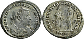 Maximianus, as Senior Augustus. Follis (Bronze, 28 mm, 9.03 g, 6 h), Treveri, 1 May 305-early 307. D N MAXIMIANO BAEATISSIMO SEN AVG Laureate and mant...