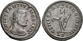 Constantius I, as Caesar, 293-305. Follis (Silvered bronze, 28 mm, 11.14 g, 12 h), Lugdunum, circa 295. CONSTANTIVS NOB CAES Laureate head of Constant...
