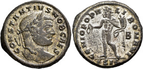 Constantius I, as Caesar, 293-305. Follis (Silvered bronze, 28 mm, 11.31 g, 5 h), Siscia, circa 295. CONSTANTIVS NOB CAES Laureate head of Constantius...