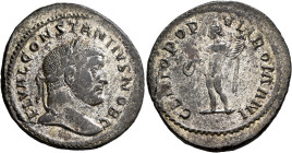 Constantius I, as Caesar, 293-305. Follis (Silvered bronze, 30 mm, 8.97 g, 7 h), Lugdunum, circa 296. FL VAL CONSTANTIVS NOB C Laureate head of Consta...