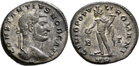 Constantius I, as Caesar, 293-305. Follis (Silvered bronze, 25 mm, 8.56 g, 12 h), Treveri, circa 296-297. CONSTANTIVS NOB CAES Laureate head of Consta...