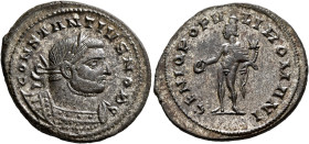 Constantius I, as Caesar, 293-305. Follis (Silvered bronze, 29 mm, 8.84 g, 6 h), Londinium, circa 296-303. CONSTANTIVS NOB C Laureate and cuirassed bu...