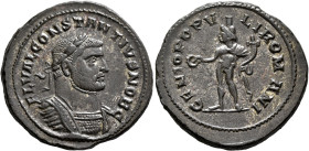 Constantius I, as Caesar, 293-305. Follis (Silvered bronze, 28 mm, 10.71 g, 6 h), Londinium, circa 296-303. FL VAL CONSTANTIVS NOB C Laureate and cuir...