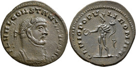 Constantius I, as Caesar, 293-305. Follis (Silvered bronze, 27 mm, 7.91 g, 7 h), Londinium (?), circa 296-303. FL VAL CONSTANTIVS NOB C Laureate and c...